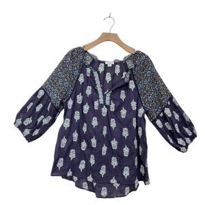 Sundance Blouse Top Womens Medium Navy Lost In Time Cotton Paisley Embroidered